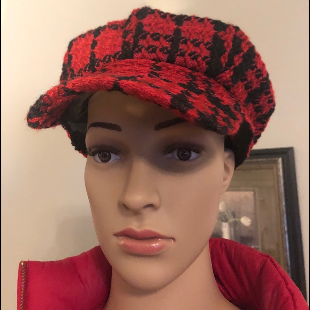 Red Plaid Newsboy Cap.